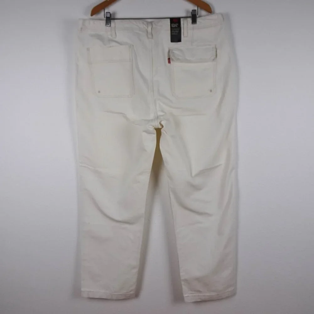 Levi's Utility Pants Jeans Men's 42x32 Off White Ivory Denim Tapered Pockets